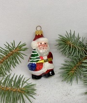 Santa Claus with Christmas tree glass Christmas handmade ornament, Christmas - £11.39 GBP