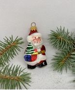 Santa Claus with Christmas tree glass Christmas handmade ornament, Chris... - £11.20 GBP