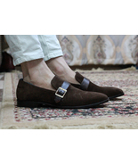 Handmade Brown Monk Strap Suede Leather shoes for Men&#39;s - $139.99