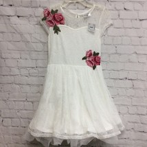 Beautees Girls Fit &amp; Flare Dress Ivory Pink Rose Embroidered Button Lined 10 New - £12.07 GBP