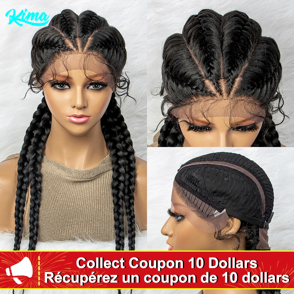 26 Inches Synthetic Lace Front Wigs Braided Wigs Lace Front Dutch Twins Cornro - £79.00 GBP
