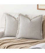 Striped Farmhouse Throw Pillow Covers 18X18 Set Of 2 Boho Pillow Cover, ... - $37.98