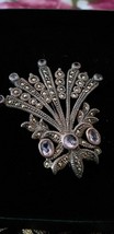 Antique Vintage Art Deco Sterling Silver Brooch with Amethyst and Marcas... - $97.02