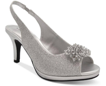 Karen Scott Women Slingback Peep Toe Heels Breena Size US 5.5M Silver Me... - £27.99 GBP