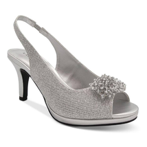 Karen Scott Women Slingback Peep Toe Heels Breena Size US 5.5M Silver Me... - £27.99 GBP