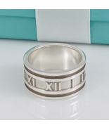 Size 11 Tiffany Atlas Ring Wide Band Roman Numerals in Silver Mens Unisex - £436.70 GBP