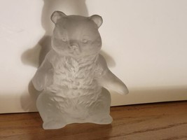 Signed MOSSER GLASS Bear Paperweight Figurine Frosted Satin Glass 4.25&quot; - £30.84 GBP