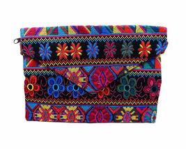 Multicolored Floral Tribal Pattern Huipil Embroidered Slim Envelope Clutch Purse - £20.12 GBP