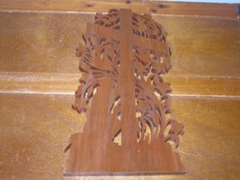 Detailed Cut-Out Wood Religious Plaque with Man Praying Next to Cross in Tear - £9.53 GBP