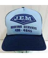 Vtg Blue JEM ROOFING SERVICES Snapback Hat Advertising Cap Adjustable Tr... - £30.28 GBP