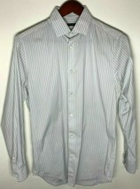 Theory Mens Gray/White Striped Long Sleeve Collar Dress Shirt Size: 14.5... - $21.95