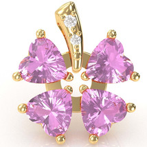 4 Leaf Clover Lab-Created Pink Sapphire Diamond Pendant In 14k Yellow Gold - £358.84 GBP
