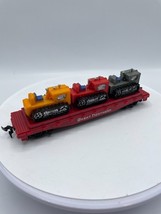 Vintage Tyco HO Scale Great Northern Flat Train Car &amp; 3 Tractors Removab... - $14.24