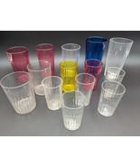 Vintage Mixed Ribbed  Colored  &amp; Clear Glass Drinking Glasses Set Of 14 - $29.99