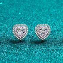 GRA Certified Heart-Shaped Pink Double Halo 0.5ct Moissanite S925 Stud Earrings - £91.59 GBP