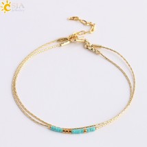 CSJA Pulseras Miyuki Bracelets for Women Beads Adjustable Bracelet 2-layer Cute  - £9.82 GBP