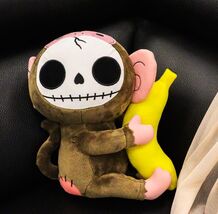 Ebros Furrybones Skeleton Pink And Brown Baby Monkey Banana Plush Toy Do... - $28.99