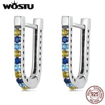 WOSTU U-shaped Hollow Ear buckles 925 Silver Multi Color Zircon Hoop Earrings Fo - £17.46 GBP