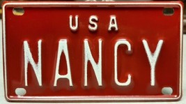 Vintage 60&quot;s 70&quot;s USA Personalized Name Bicycle Bike Plate Tag Red Metal, NANCY - £7.07 GBP