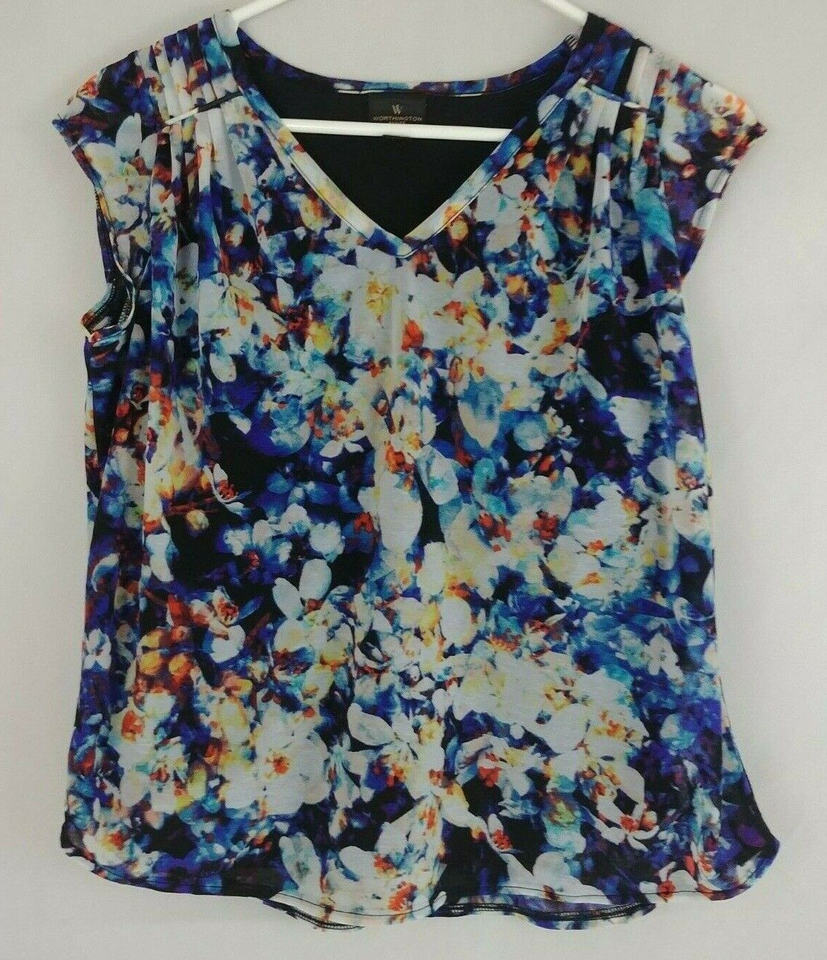 Worthington Petite Women&#39;s Sleeveless Colorful Blouse With Floral Print ... - $12.86