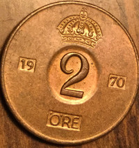 1970 Sweden 2 Ore Coin - £1.05 GBP
