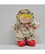 Vintage Cuddle Wit Christmas Cloth Rag Doll Plush 9&quot; Blonde Hair Red Sat... - $19.70