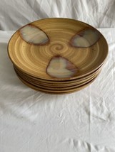 Set Of 7 Sango Splash Stoneware 11&quot; Dinner Plates  Brown Drip Glaze  #4951 - £58.81 GBP