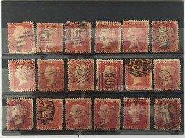 Lot 18 Antique 1855 Penny Red Stamps, Great Britain, Various Corner Letters - £183.11 GBP