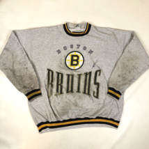Vintage Nutmeg Boston Bruins Hockey Crewneck Sweatshirt Gray Stains Size... - $940.64 MXN