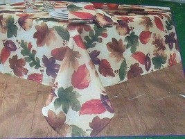 New Autumn Leaves &amp; Berries Tablecloth 52&quot; X 70&quot; Oblong Green Gold Purple - £19.56 GBP