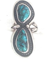 Vintage Sterling Silver Southwest Tribal Ring Turquoise Size 6 10.6g - £75.17 GBP