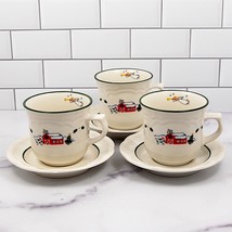 Pfaltzgraff Set of 3 Saucer &amp; Tea Cup Snow Village Barn Scene &amp; Angel Coffee Mug - £11.21 GBP