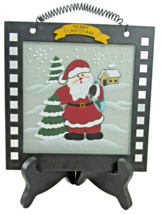Santa with Tree Hanging Hand-Painted Glass Christmas Tile 4.5 x 4.5 inches - £4.49 GBP