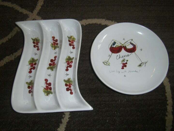 2 California Pantry Appetizer Plates Cheers Wine and grape Motif  - $33.07