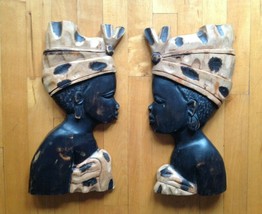  AFRICAN NATIVE WOMAN&#39;S HANDMADE WOODEN HEAD SCULPTURE FROM GHANA VINTAGE - £139.04 GBP