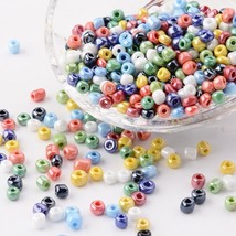 Z  1 pound Lot Glass Seed Beads 4mm Opaque Mixed Colors Lustered ZA12 - £12.83 GBP