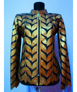 Gold Woman Leather Coat Women Jacket Zipper Short Collar All Size Light D4 - £176.52 GBP