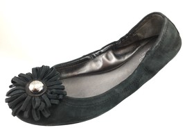 SH28 Coach 6.5B Ariza Black Nubuck Leather Ballet Flats Flower Embellished - £11.32 GBP