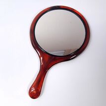 Vintage Hand Purse Mirror w/ handle Japan Celluloid faux Tortoiseshell b... - $24.00