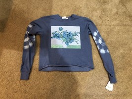 NWT Mighty Fine Women&#39;s Floral Tie Dye Blue Cropped Sweatshirt Top XS X ... - £13.11 GBP