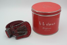 B.B. Simons Red Crocodile Leather Red and White Rhinestone Belt Size 34 - $247.78