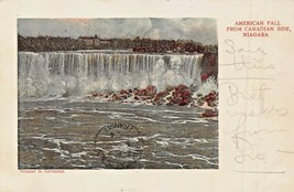 NIAGARA CANADA~AMERICAN FALLS FROM CANADIAN SIDE~1904 PSMK TINTED PHOTO ... - $6.05