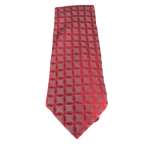 Venturi Uomo Men&#39;s Tie Red Basket Weave Pattern 100% Silk 3.75&quot; Wide - £12.67 GBP