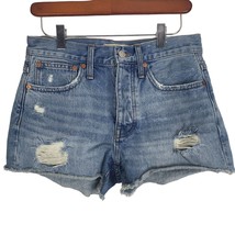 Madewell Relaxed Denim Shorts 24 Womens Raw Hem Distressed Button Fly Ra... - £13.69 GBP