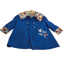 Floral Blue Colorful Swing Coat Jacket Girls Vintage READ - $24.74