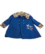 Floral Blue Colorful Swing Coat Jacket Girls Vintage READ - $24.74