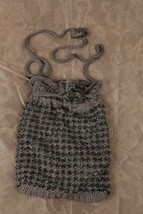 Gray Beaded Drawstring Purse Valerie Stephens Evening Hand Bag Crochet Top - £13.18 GBP