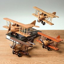 Wooden Airplane Model Handmade DIY Retro Aircraft Ornament - $29.44 CAD