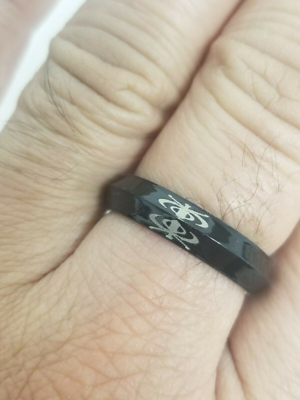 Stunning One Edge Laser engraved Khanda Sikh Singh Kaur Khalsa Black Ring Challa