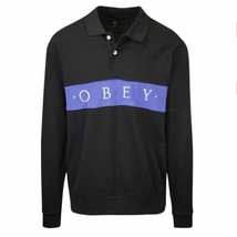 OBEY Men&#39;s Black Blue Button L/S Polo Shirt (S06) - £11.60 GBP